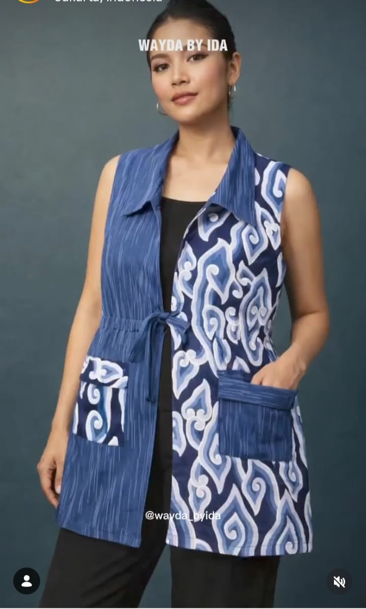 Vest Etnik Tanpa Lengan Kombinasi Batik Biru - Wayda by Ida
