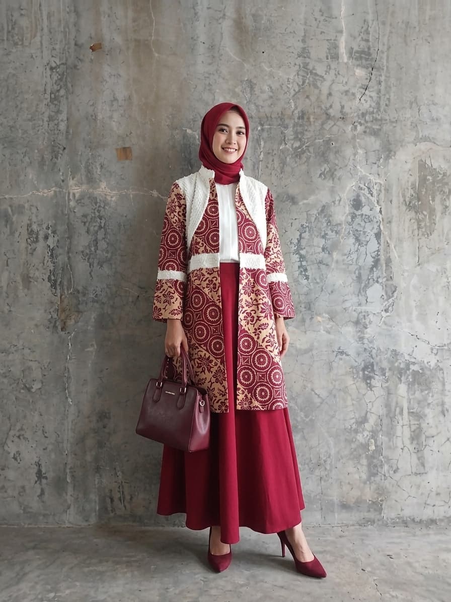 Outer Raya - Long Outer Batik Wanita Modern Kombinasi Etnik Wayda by Ida
