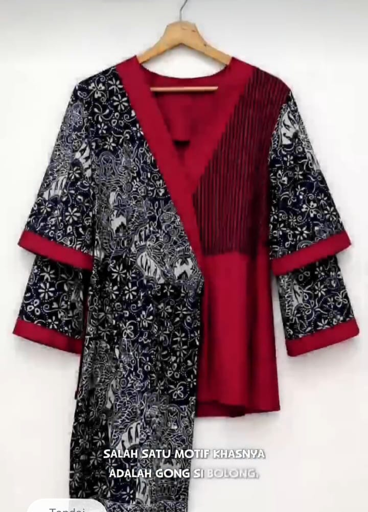 Outer Blouse Wanita Merah Kombinasi Motif Batik Depok - Wayda by Ida